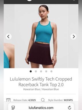 Like new! $58 Lululemon athletica Racerback Cropped Tank in Hawaiian Blue sz 2